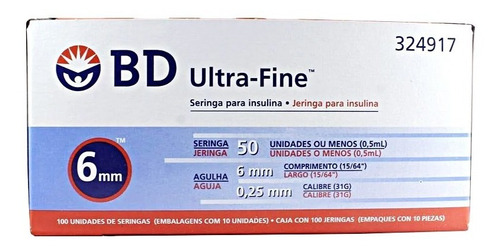 Jeringas De Insulina  0.5ml - 31g - 6mm (15/64) X 100 Und