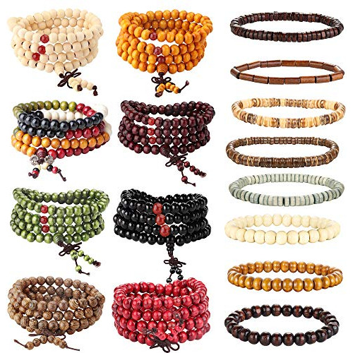 16 Piezas De Madera Que Collar De Perlas Pulsera Hombre...