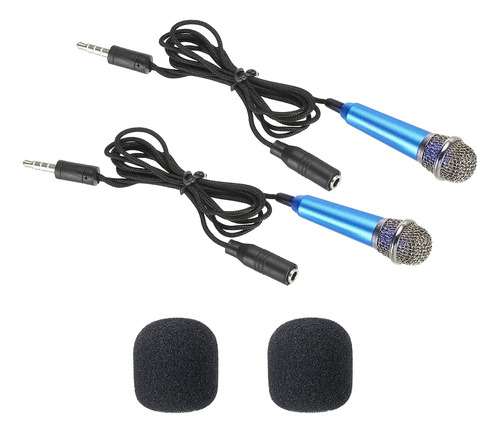 Mini Microfono Vocal Portatil Azul Para Grabacion Voz Canto