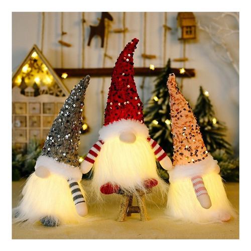 Lote 3 Muñecoduende Con Luz Led Mayoreo Navideño Gnomo