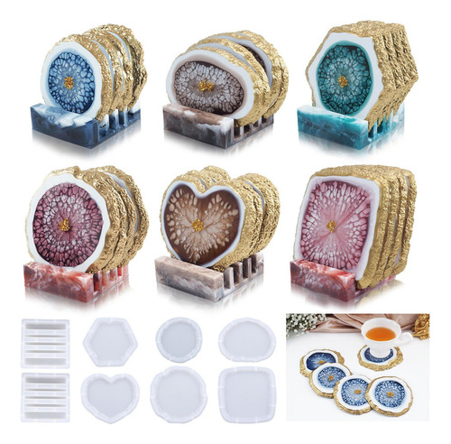 4 Moldes De Silicona Para Fundición De Resina De Hexágono