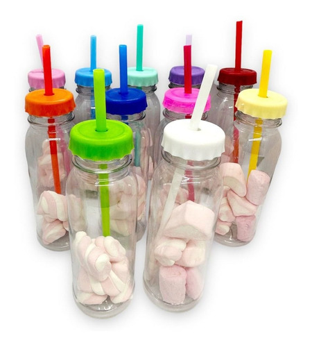 Botella Plastica Candy Bar Con Tapa Y Sorbete 250 Cc X20