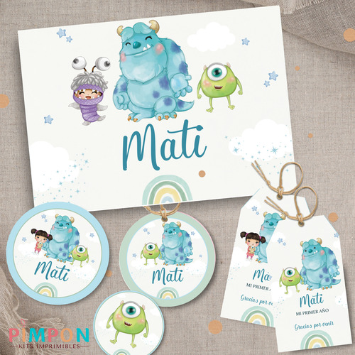 Kit Imprimible Monster Inc Acuarela - Textos Editables