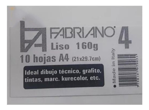 Hojas De Dibujo Fabriano 4 A4 Liso 160 Gr X 10h