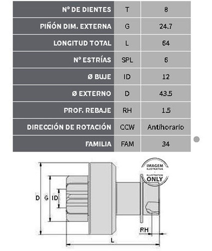 Imagen 2 de 8 de Bendix De Arranque Tipo Daewoo Damas/asia Towner