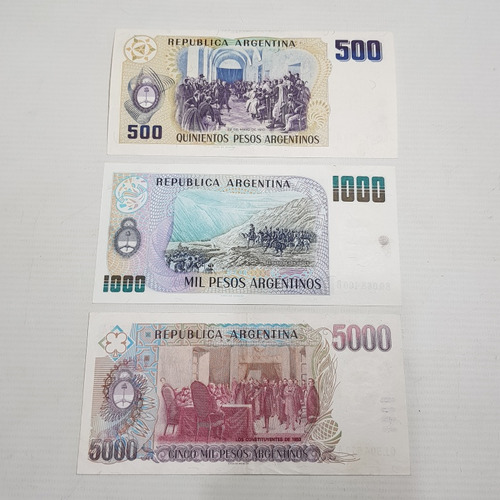 Antiguo Billete Arg 500 Y 1000 Pesos 1984 Lote X 3 Mag 61543 (Usado)