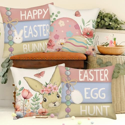 Juego De 4 Fundas De Almohada De Conejo De Pascua