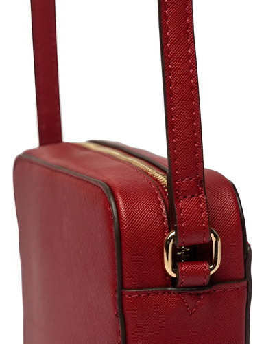 Cartera Bandolera Lane De Cuero Saffiano - Prüne Rojo Lisa Oro Rojo