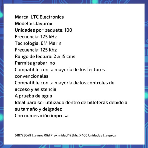 Imagen 6 de 10 de Llavero Rfid Proximidad 125khz X 100 Unidades Llavprox
