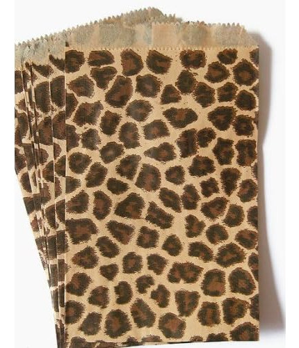 100 Leopard Print Paper Bags 6x9 Inches Flat Merchandis...