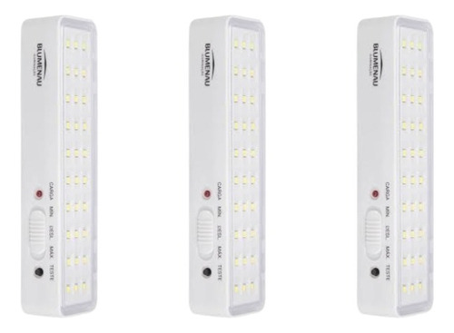 Kit C/ 03 Luminárias De Emergência Luz Recarregável 30 Led Cor Branco 110v/220v