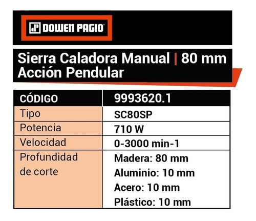 Sierra Caladora Manual 80 Mm 710 W Dowen Pagio 9993620.1