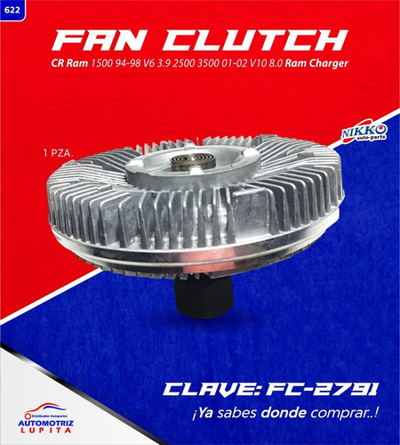 Fan Clutch Cr Ram 1500 94-98 V6 3.9 2500 3500 01-02 V10 8.0