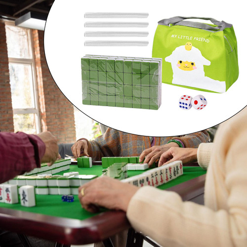 Juego De Mahjong De Viaje Portátil Con Bolsa, Juego Verde