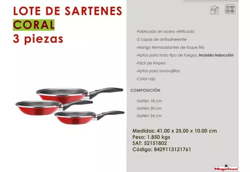 Set Juego 3 Sartenes Magefesa Coral Acero 18 20 24 Cm Color Rojo