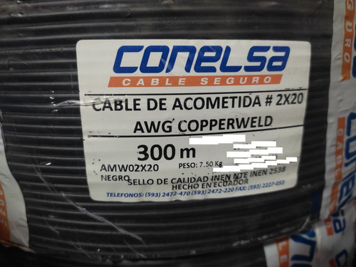 Cable Acometida Telefonico 2x20 Awg Cpw Gemelo 300 Metros