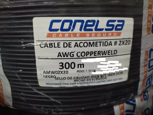 Cable Acometida Telefonico 2x20 Awg Cpw Gemelo 300 Metros | MercadoLibre