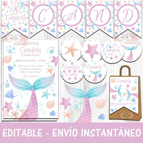 Kit Imprimible Candybar Cola De Sirena Editable Powerpoint