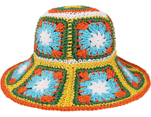 Sombrero De Paja De Ganchillo Floral Multicolor, Plegable, P