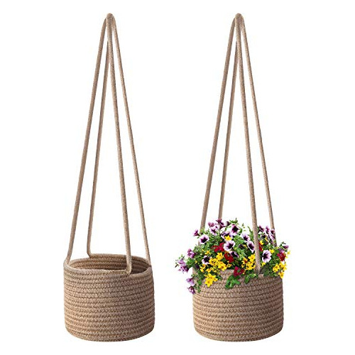 Hanging Plant Basket (2 Pack) Cotton Rope Basket Indoor...