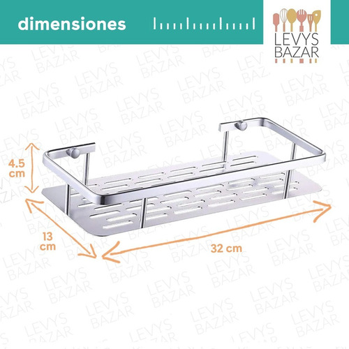 Imagen 4 de 10 de Pack X2 Estante Rectangular Ducha Baño Acero Inox C/ Baranda