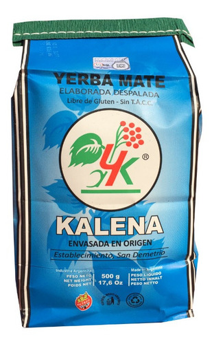 Imagen 2 de 4 de Yerba Mate Kalena Despalada 500g Suave Tradicional Sin Tacc