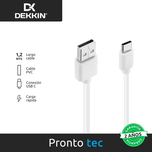 Imagen 2 de 4 de Cable Cargador Dekkin 1.2m Carga Rápida Usb C Ca302 Ct