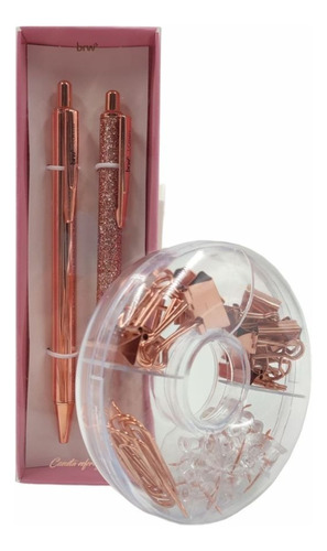 Lapicera Marcador Retráctilx2 Y Kit Ofina Dona Rose Gold Brw