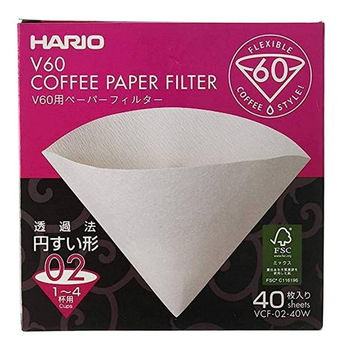 Filtros Hario De Papel V60 N° 2 Por 100 U. Barista 