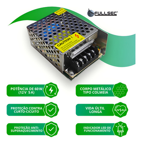 Fonte Chaveada 12v 5a 60w Cftv Eletrônicos Conversora