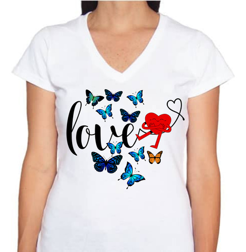 Playera Yazbek Cuello V Para Mujer Love Mariposas