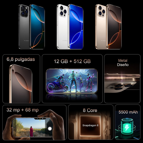 2025 El Más Popular Teléfono Inteligente I16 Pro Max Desbloquea Dual Sim 12gb Ram 512gb Rom Smartphone Android 14 5g Wifi Más Barato Celular