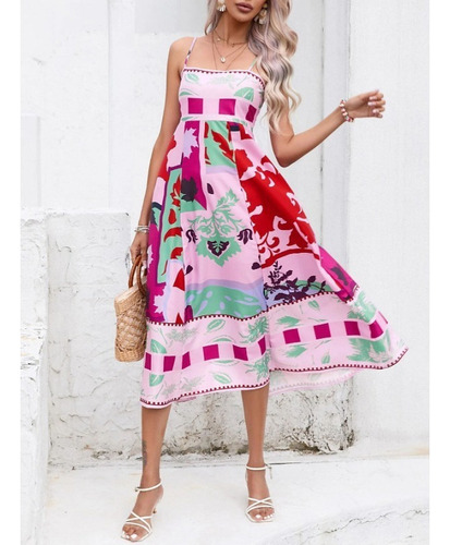 Vestido De Playa Con Estampado De Moda Con Tirantes
