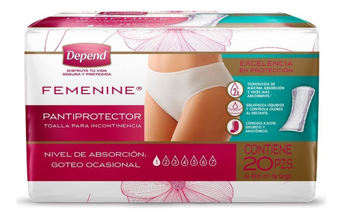 Toallitas Depend Pantiprotector Para Incontinencia 20 Piezas Talla Grande