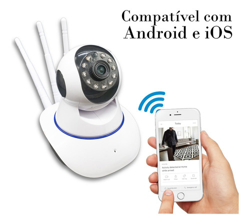 Câmera Segurança 3 Antenas Ip Onvif Wifi Wireless Orbitronic Cor Branco