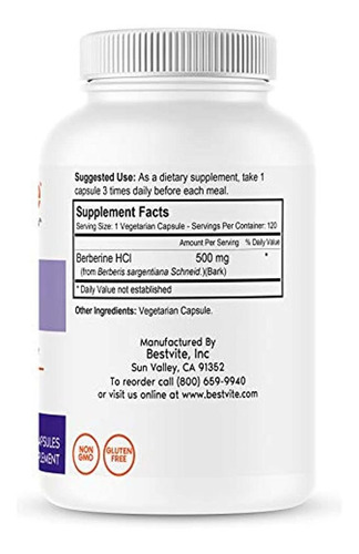 Berberine 500 mg (120 cápsulas Vegetarianas)