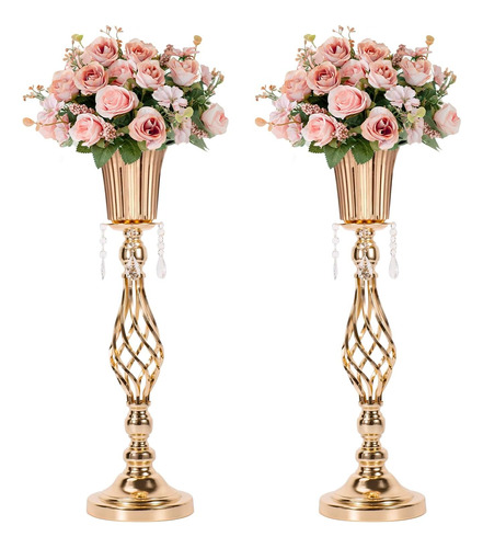 23.2in Oro Centros De Mesa Boda, 2pcs Boda Flor De Pie ...