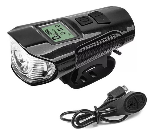 Luz Recargable Bicicleta Usb + Bocina Pantalla Medición