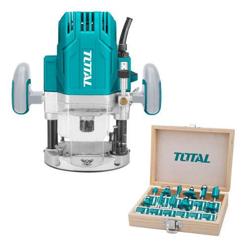 Kit Router Total 1600w Fresadora De Mano + Set 12 Fresas 8mm