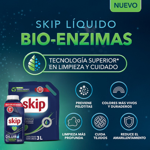 Imagen 9 de 10 de Jabon Liquido Skip Para Diluir Bio Enzimas Botella X 500 Ml