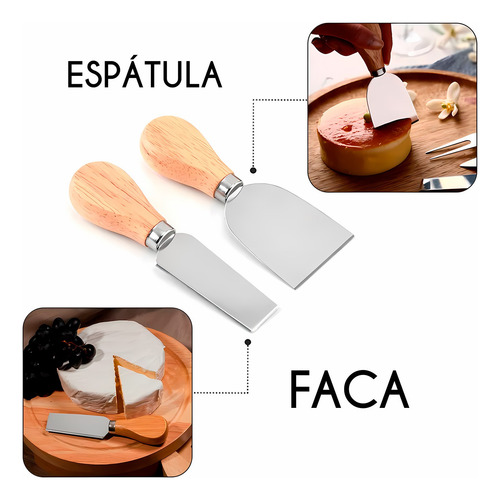 Conjunto 04 Facas Para Queijos Aço Inox Cabo Bambu Reforçado
