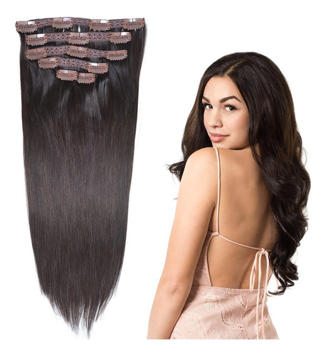 Clip Tic Tac Cabello Humano Marrón Oscuro 40cm 70g 6 Piezas