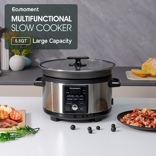 Olla De Cocción Lenta Programable Eamoment 5.5qt Con Tempori