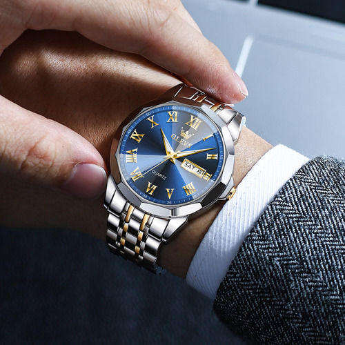 Reloj Olevs Para Hombre Con Esfera Azul Y Fecha De Día, Colo