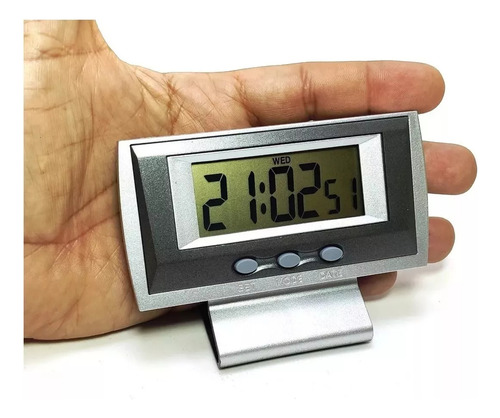 Mini Relógio De Mesa Digital Na238-a Despertador Data Cor Prateado Pilha