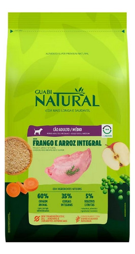 Ração Cães Ad Médios Frango E Arroz Int 12kg Guabi Natural