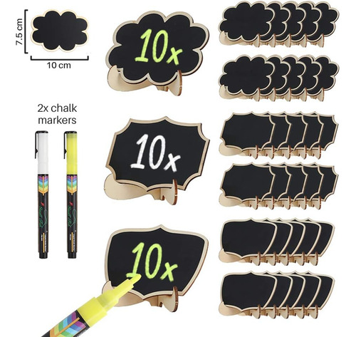 Mini Letreros Reutilizables De Pizarra - 30 Piezas En 3 Dise