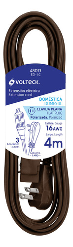 Extensión Eléctrica Doméstica 4 M Café Volteck 48013 6 Pzs