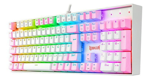 Teclado Gamer Redragon Mitra Branco Rosa Rgb Switch Azul Pt