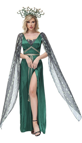 Disfraz De Halloween Para Mujer, Disfraz De Cosplay, Serpiente, Sirena, Vestido De Medusa, Tocado